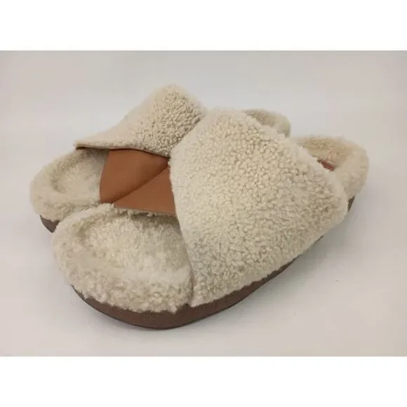 Chloe Luminous Ochre Wavy Shearling Slides Size 41